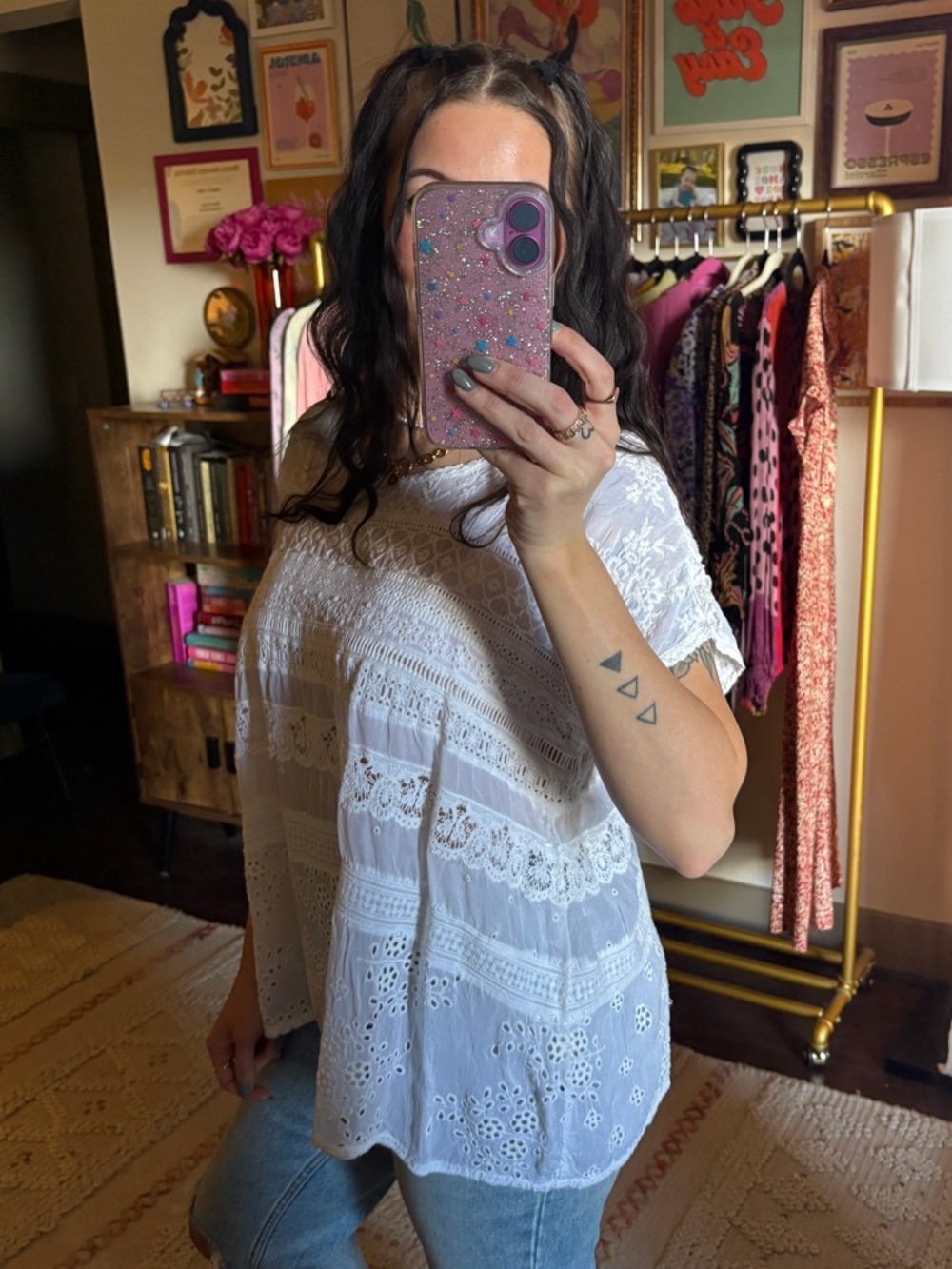 Johnny Was White Floral Embroidered Lace Lightweight Tunic Top - Picture 8 of 11